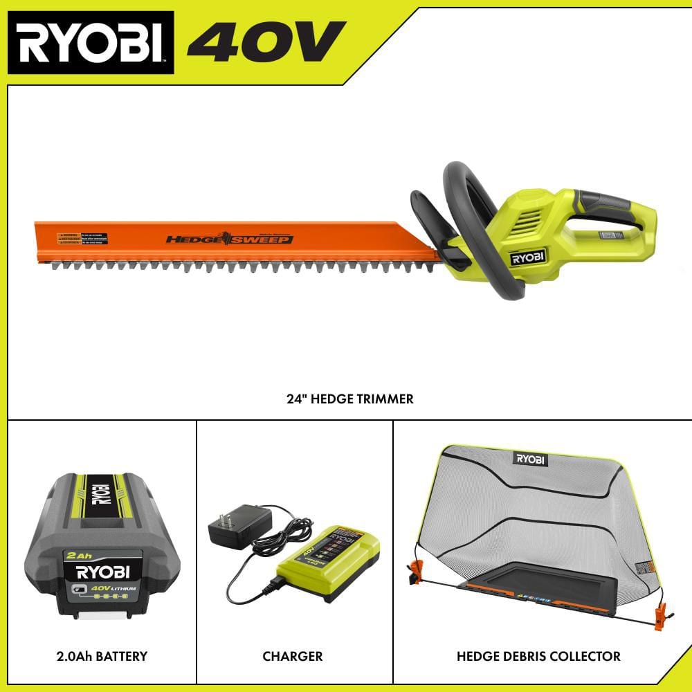 40V 24 in. Cordless Battery Hedge Trimmer with Debris Collector and 2.0 Ah Battery and Charger - Hercitys