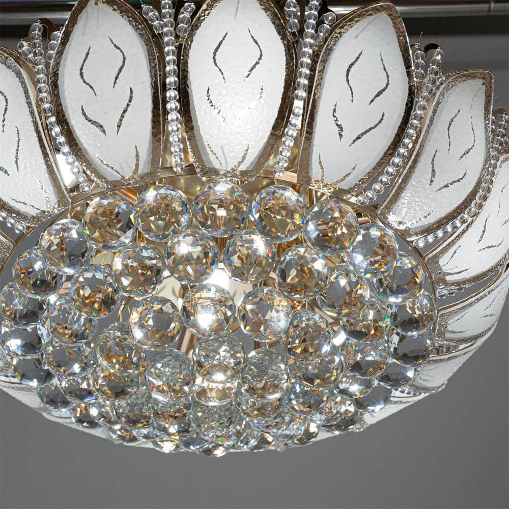 23 in. 7-Light Modern Gold Lotus Flower Shape Flush Mount Ceiling Lamp with Remote Control - Hercitys