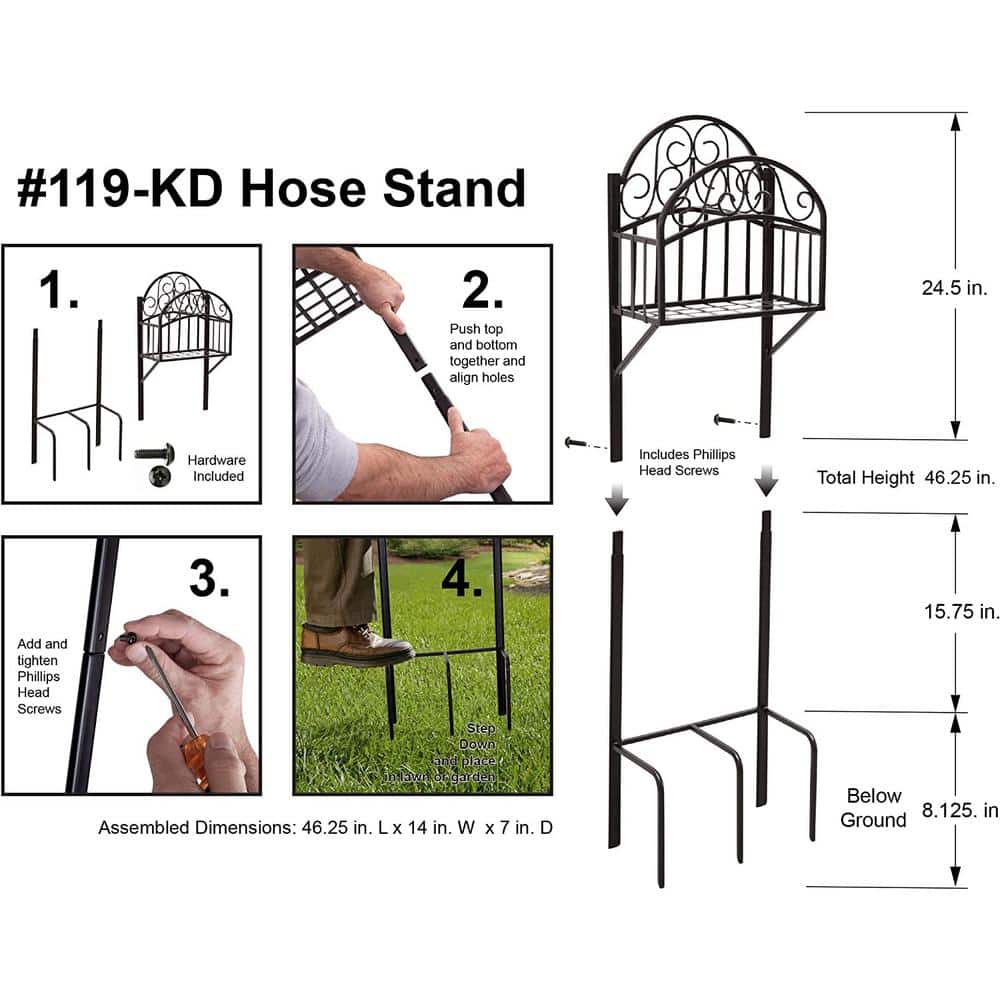 119-KD with Shelf Hose Stand, Black - Hercitys