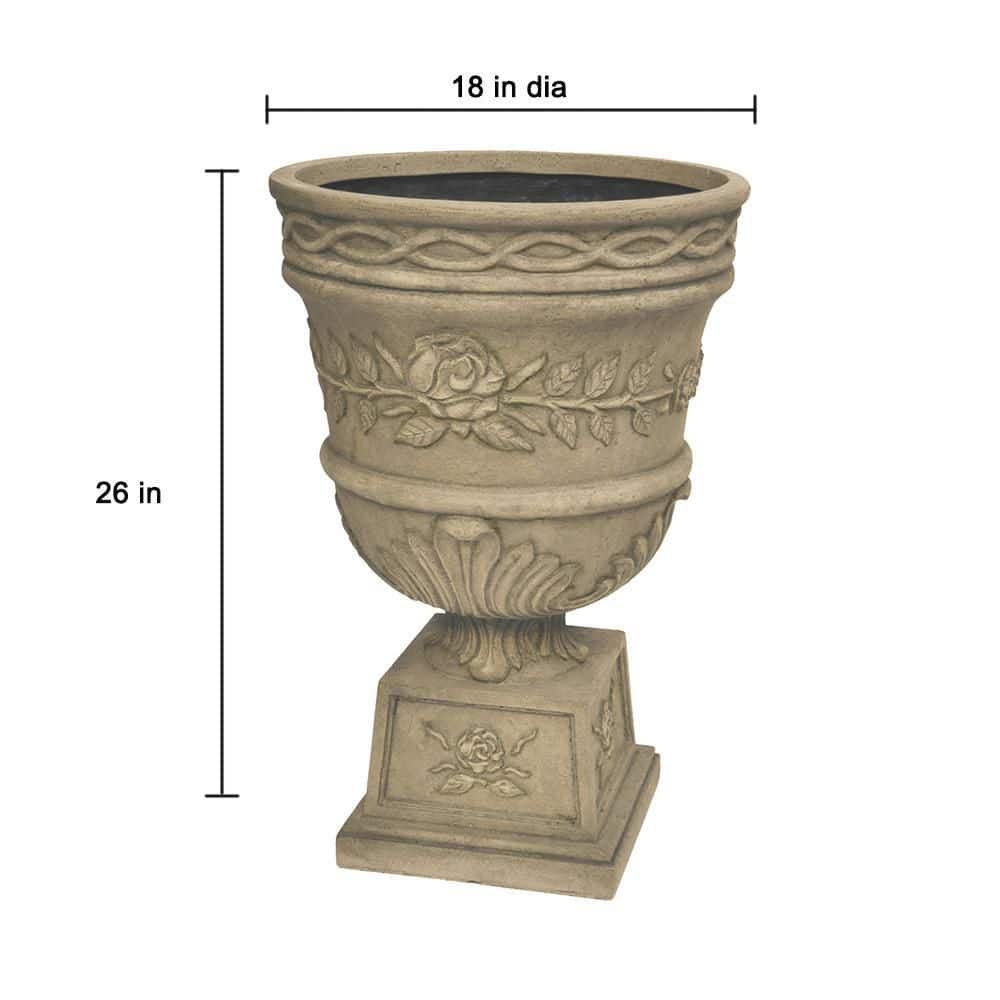 26 in. H. Granite Cast Stone Fiberglass Rose Urn - Hercitys
