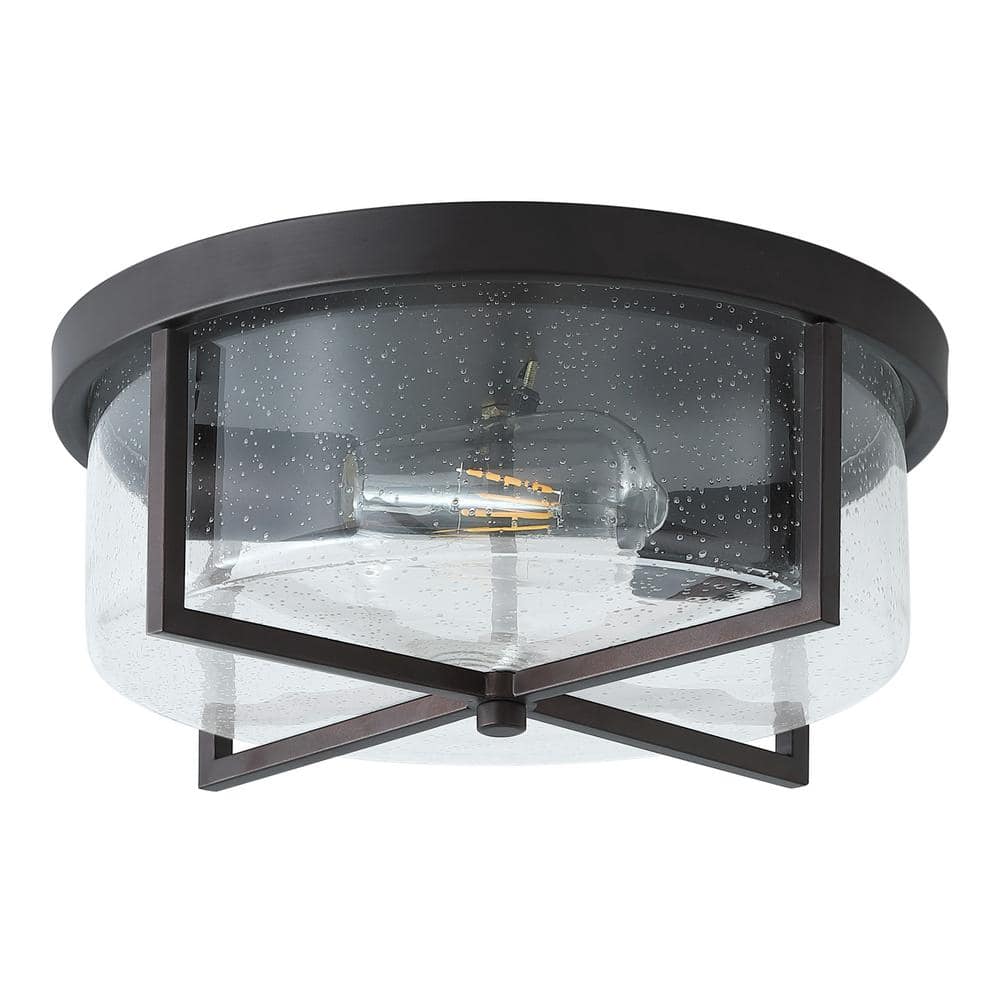11.8 in. 2-Light Farmhouse Flush Mount Ceiling Light Fixture with Seeded Glass Shade - Hercitys