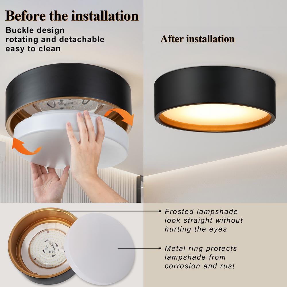 14 in. LED Modern Black Dimmable Flush Mount Ceiling Light - Hercitys