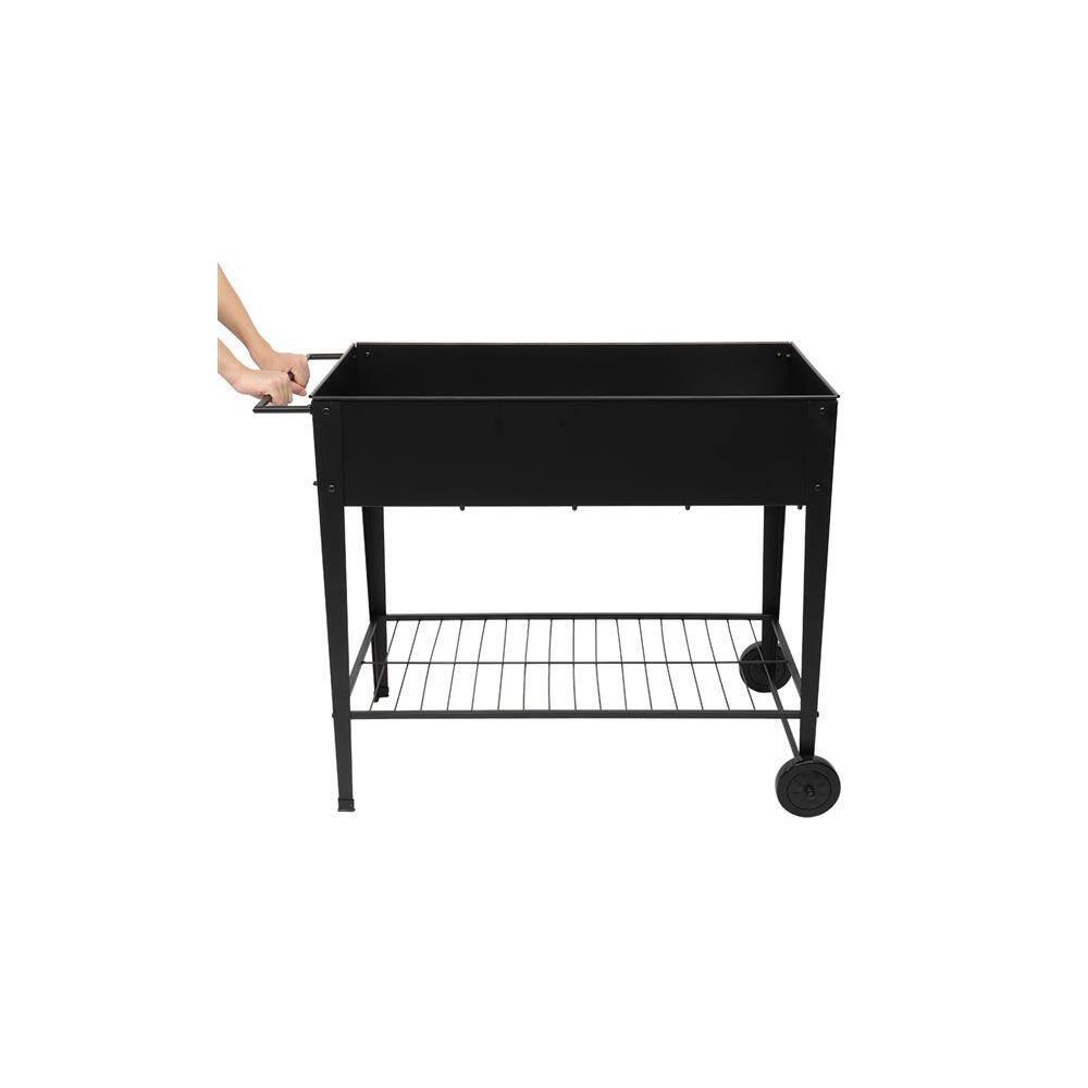 36.2 in.W x 16.7 in.D x 31.9 in.H Black Metal Raised Garden Bed with Legs and Wheels - Hercitys