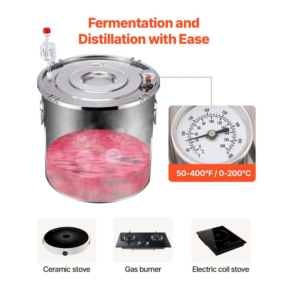 5 Gal. / 19 L Stainless Steel Alcohol Still with Copper Coil, Home Brewing Distiller Kit with Thermometer and Pump - Hercitys