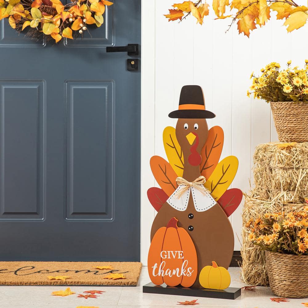 31 in. H Thanksgiving Wooden Turkey Porch Decor - Hercitys