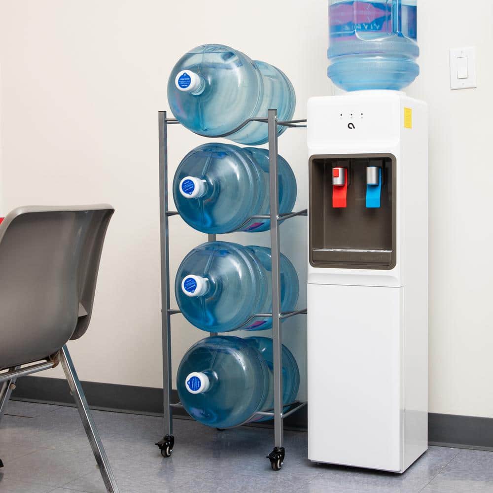 16.5 in. L x 13.75 in. W x 41 in. H 5 Gallon Water Jug Stand, Water Bottle Holder, Water Cooler Stand with Wheels Silver - Hercitys