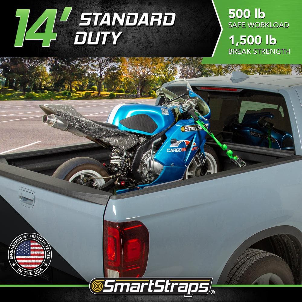 14 ft. Green CarbonX Ratchet Tie Down Straps with 500 lb. Safe Work Load – 4 pack - Hercitys