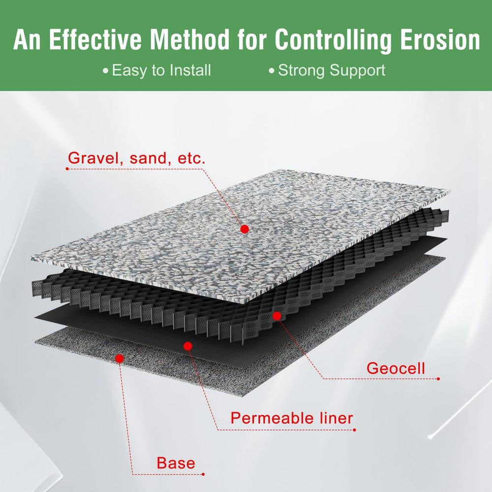10 ft. x 33 ft. x 4 in. Plastic Ground Geo Grid Driveway Ground Pavers Geocell Gentle Slope Greening - Hercitys