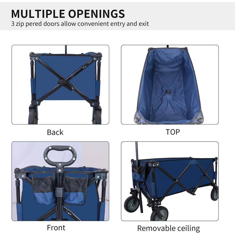 220 lbs. Capacity 4.6 cu. ft. Folding Fabric Utility Wagon Beach Serving Garden Cart with Adjustable Handle (Blue) - Hercitys