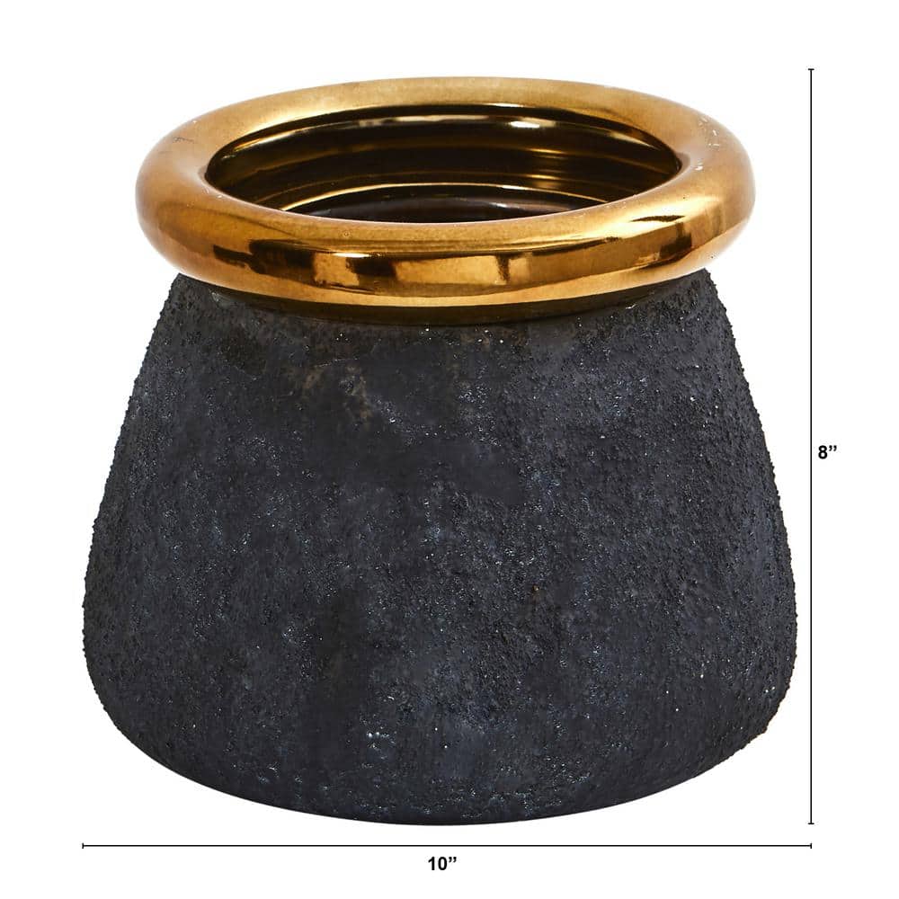 10in. Stone Planter with Bronze Rim - Hercitys