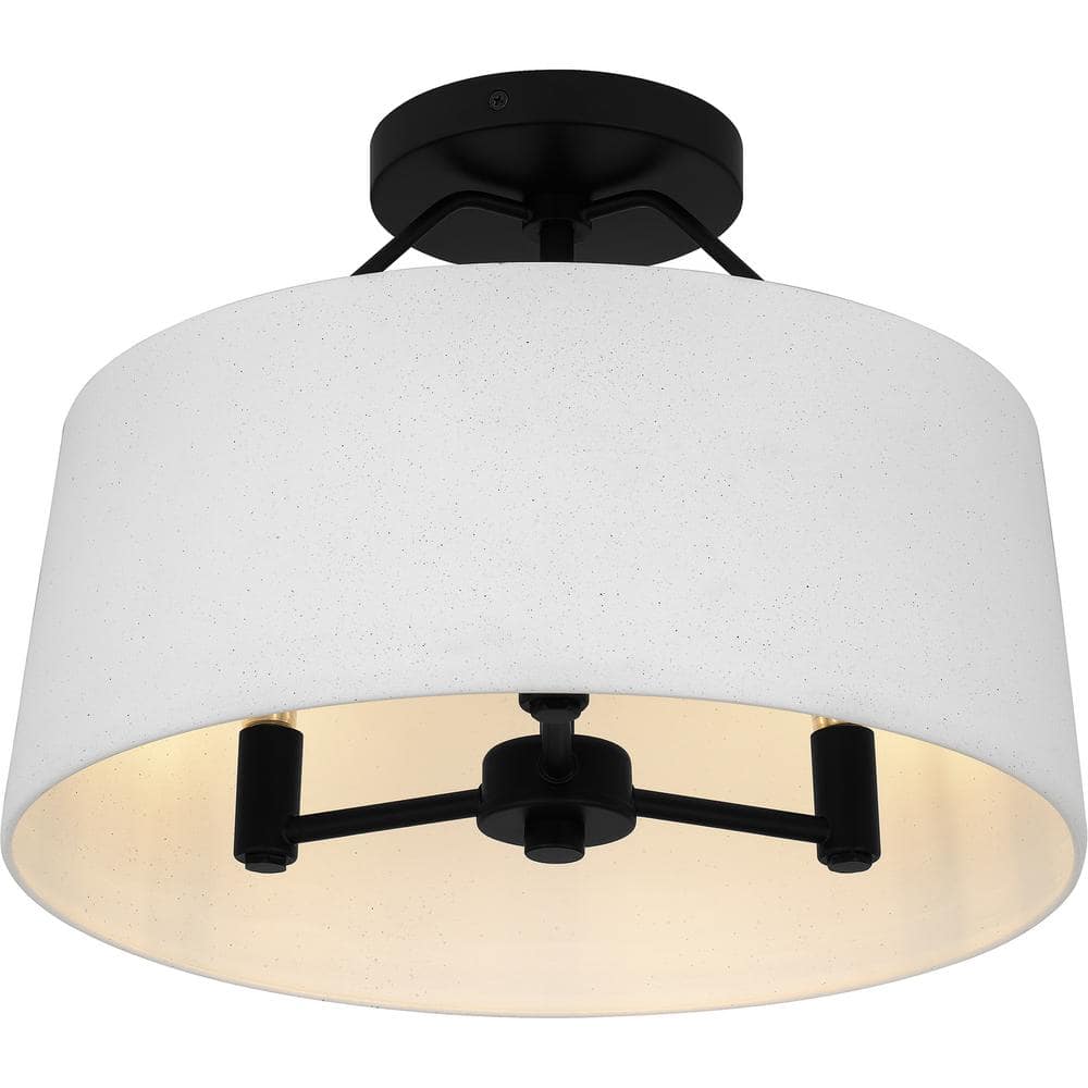 14 in. 3-Light Matte Black Semi-Flush Mount with Faux Concrete Metal Shade and No Bulbs Included - Hercitys