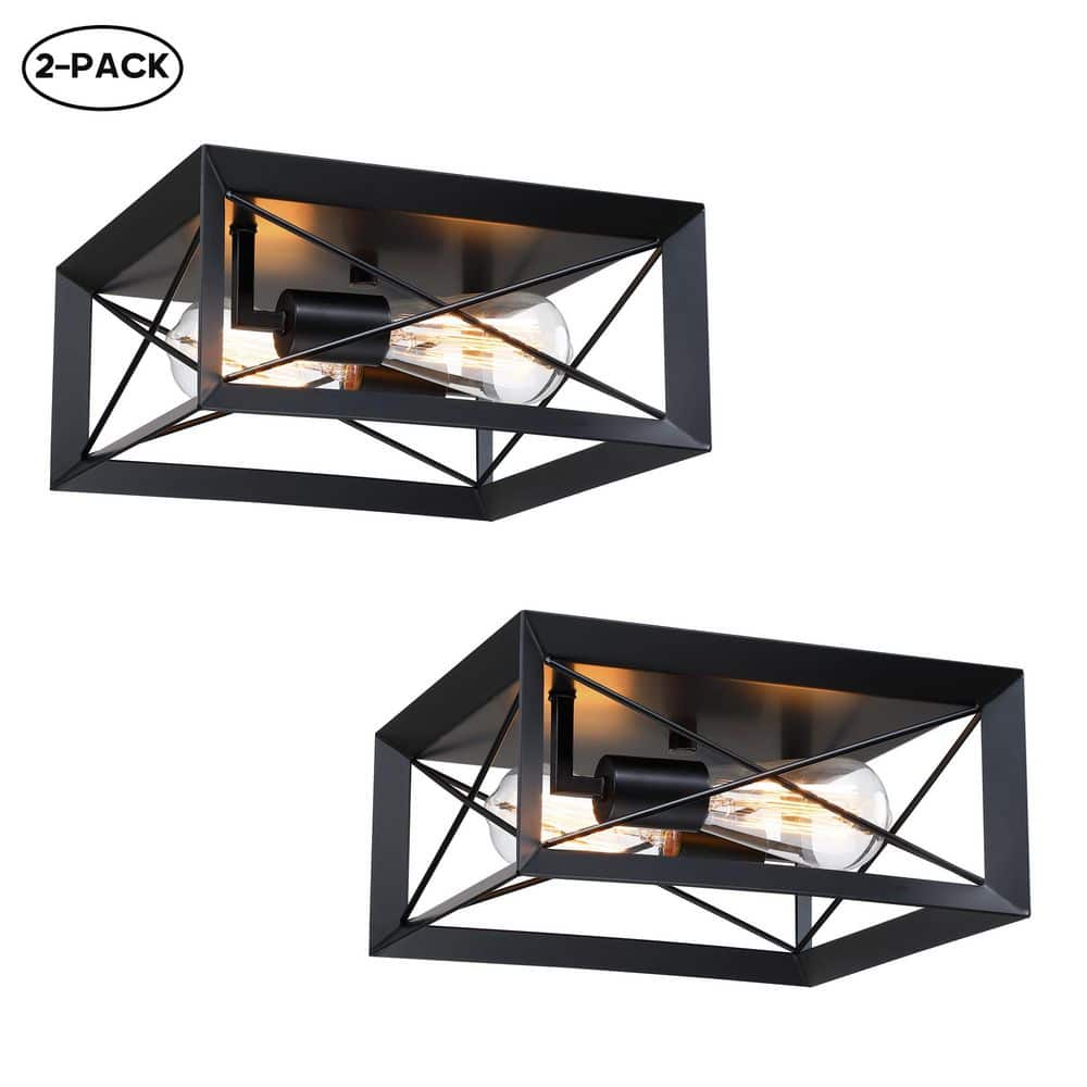 2 Pack 2-Light 12 in. Square Flush Mount Light Fixtures with Matte Black Finish - Hercitys