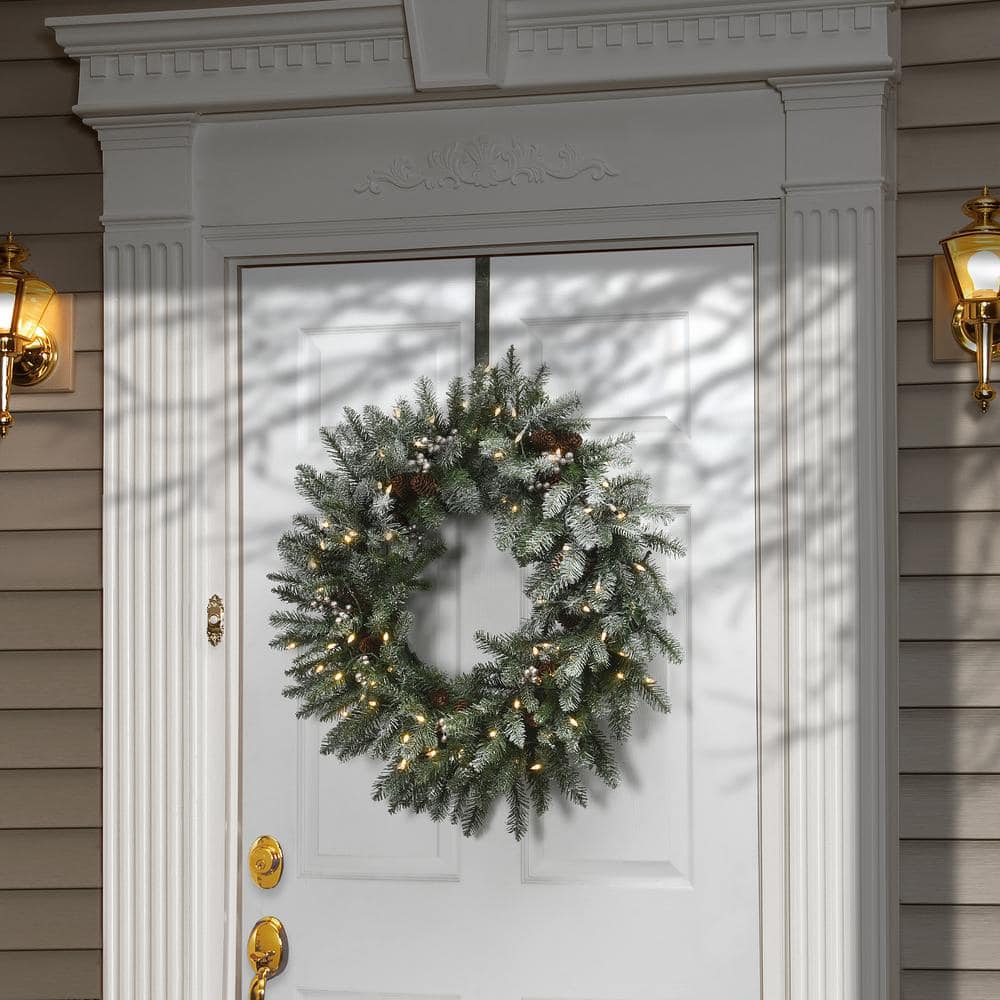 30 in. Snowy Morgan Spruce LED Artificial Christmas Wreath with Twinkly Lights - Hercitys