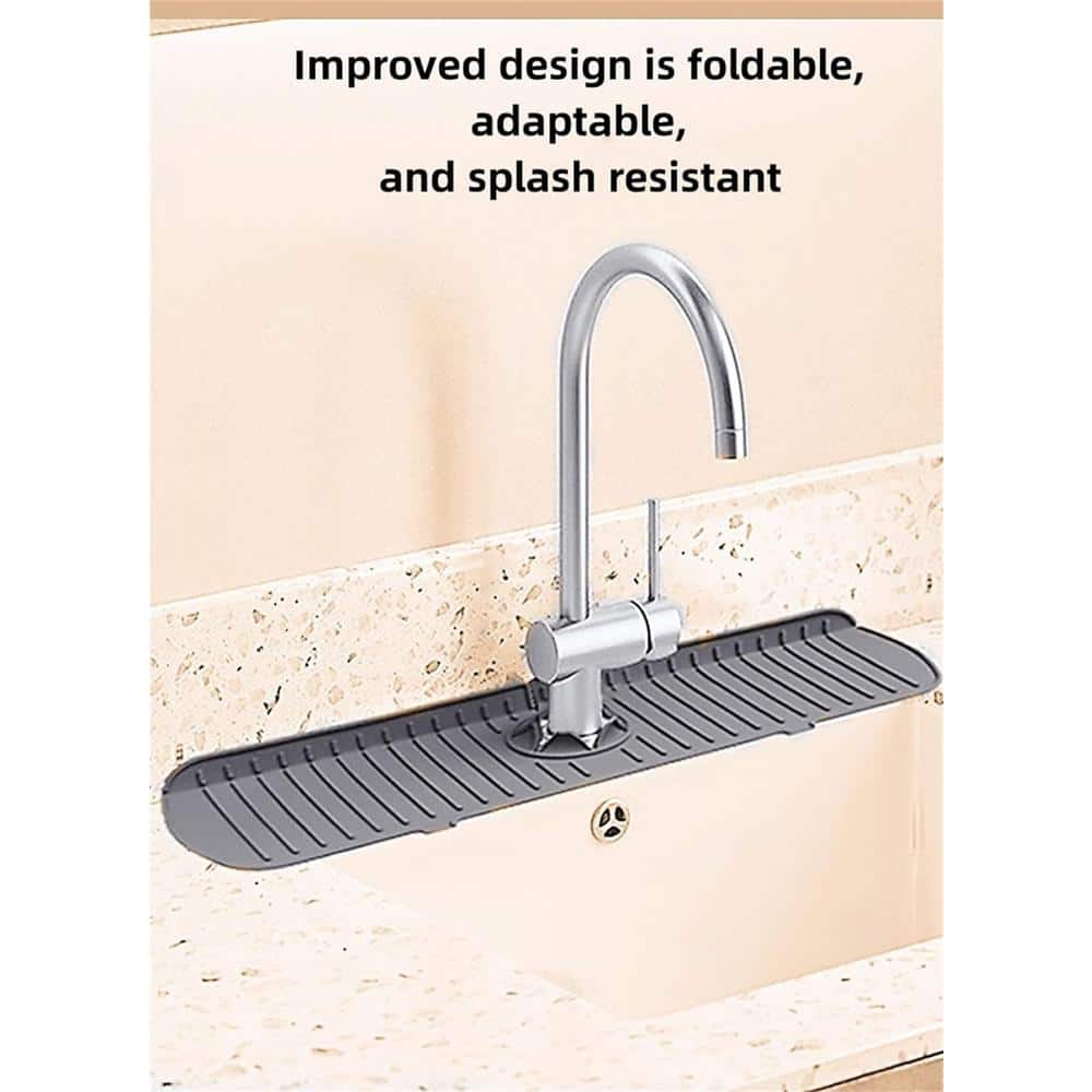 24 in. Faucet Mat Splash Catcher, Handle Drip Catcher Tray, Multi-Purpose for Kitchen Mats Sponge Holder Gray - Hercitys