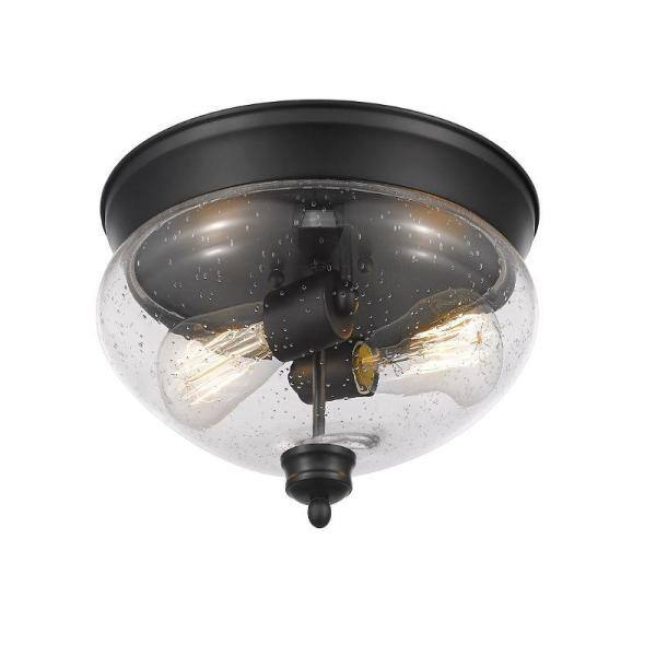 13 in. 2-Light Matte Black Flush Mount with Matte Opal Shade - Hercitys