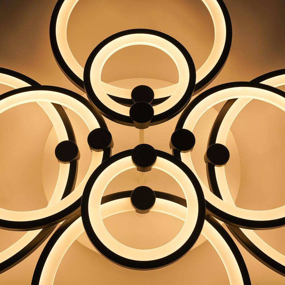 41.33 in. 8-Light Black and White Modern Selectable LED Semi-Flush Mount Ceiling Light with Remote Control - Hercitys