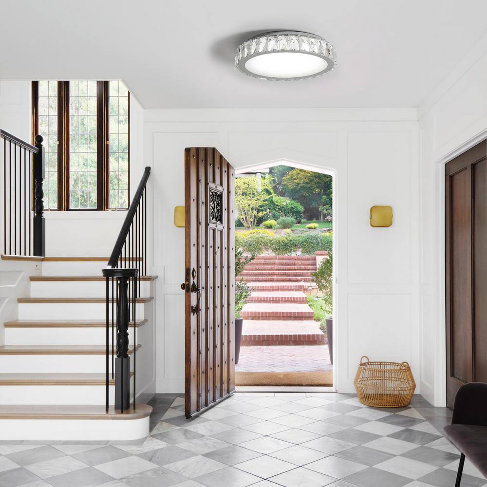 19.7 in. 45-Watt Modern White Integrated LED Flush Mount with Clear K9 Crystal Shade - Hercitys