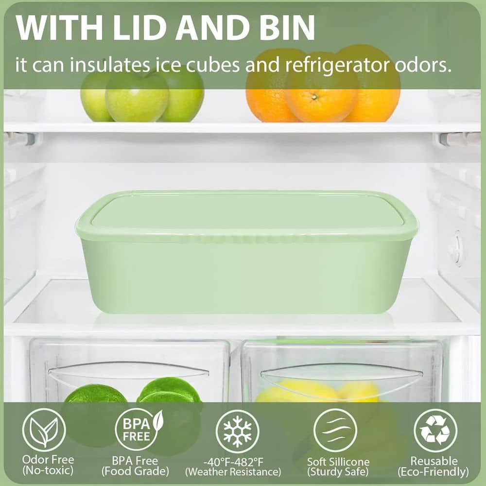 40 oz. Green Silicone Tumbler Hollow Cylinder Ice Mold with Lid and Bin, Slow-Melt Ice for Water Bottles and Drinks - Hercitys