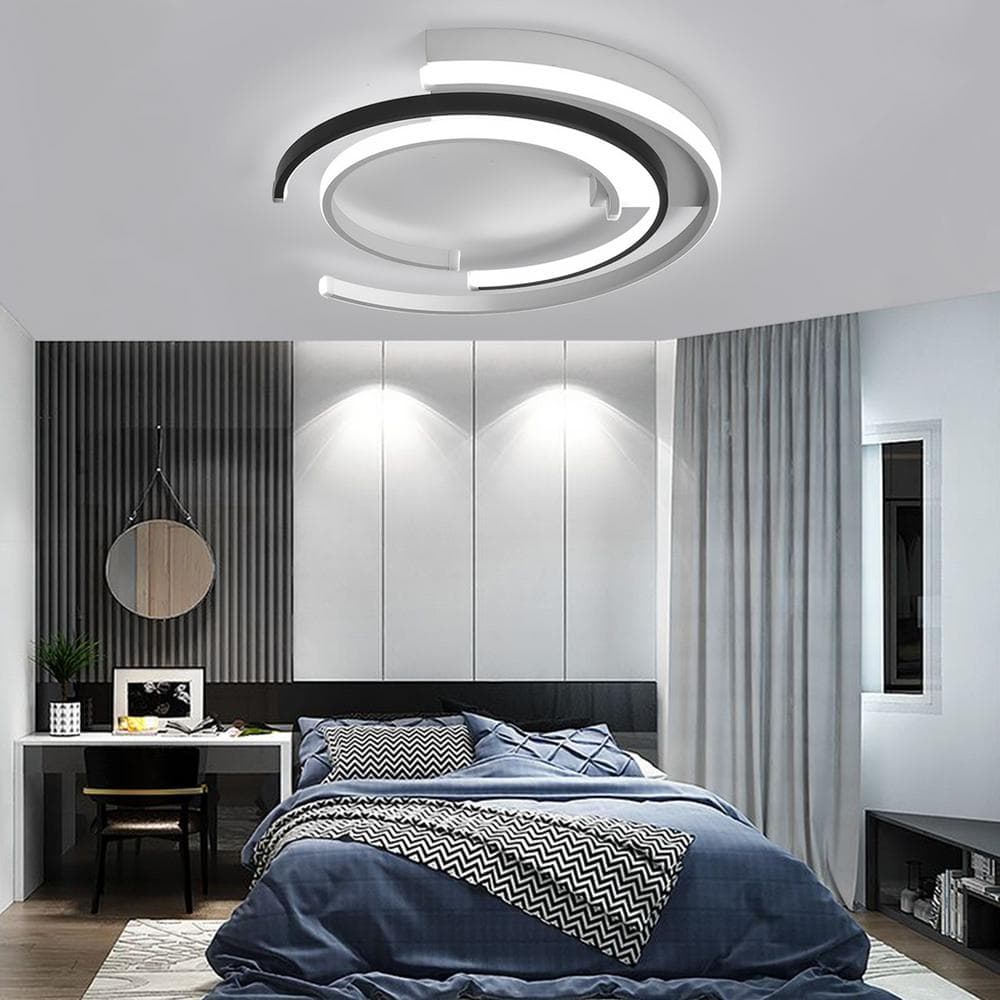 19.68 in. Modern Creative White and Black Integrated LED Flush Mount Ceiling Light with White Acrylic Shade - Hercitys