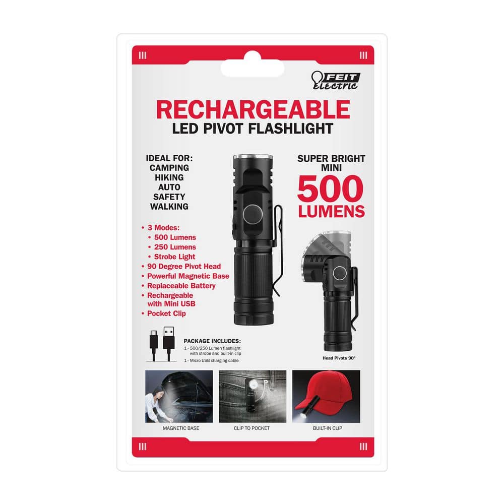 500 Lumens 3.8 in. Super Bright Pivot Head Rechargeable LED Flashlight with Magnetic Base and Clip (3-Pack) - Hercitys