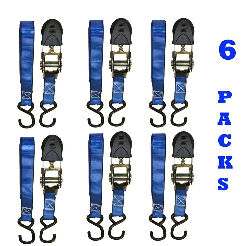 1 in. x 12 ft. Blue Webbing Ratchet Tie-Down Strap (6-Pack) - Hercitys