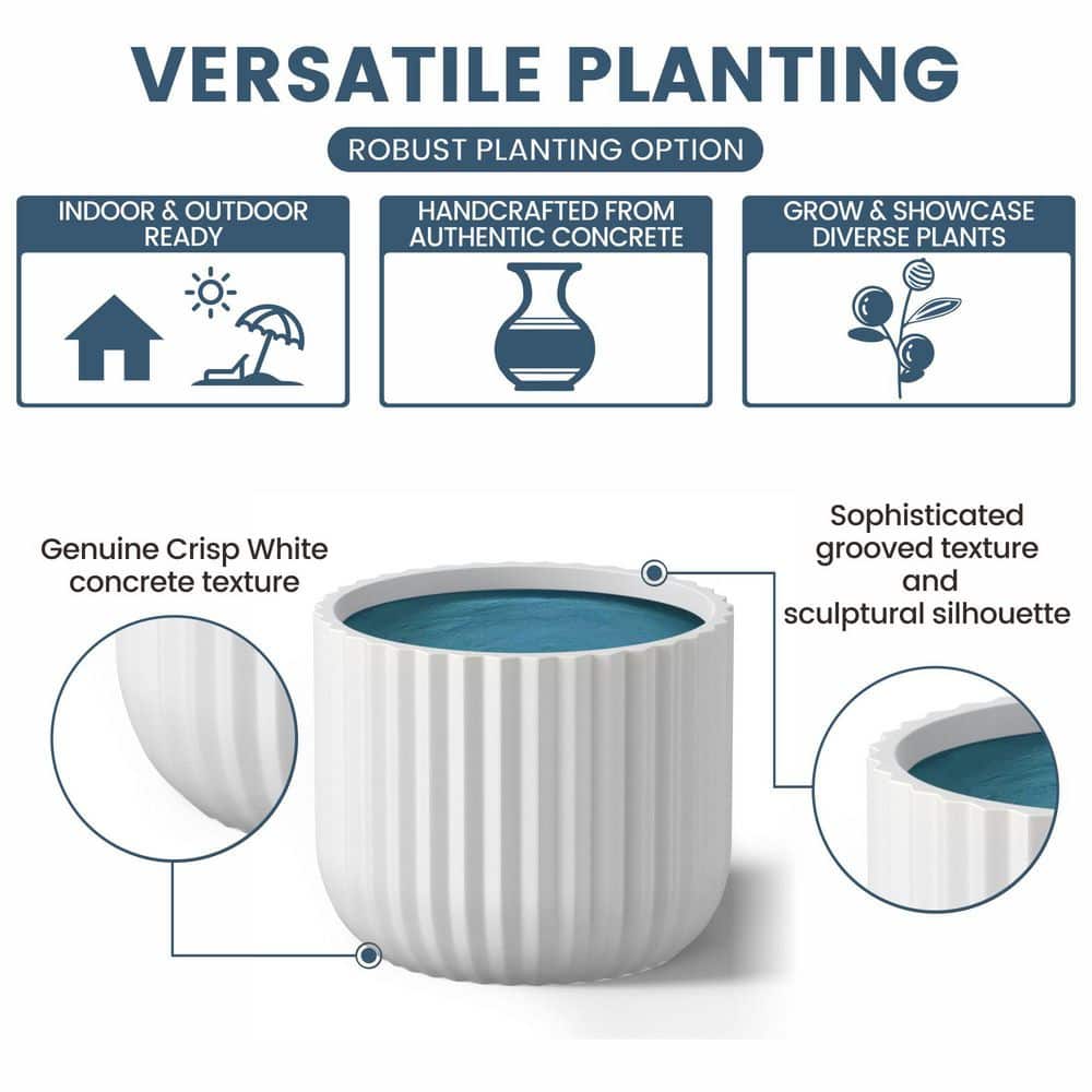 17 in. Large Crisp White (Premium Inner) Concrete Round Planter/Pot with Drainage Holes - Hercitys