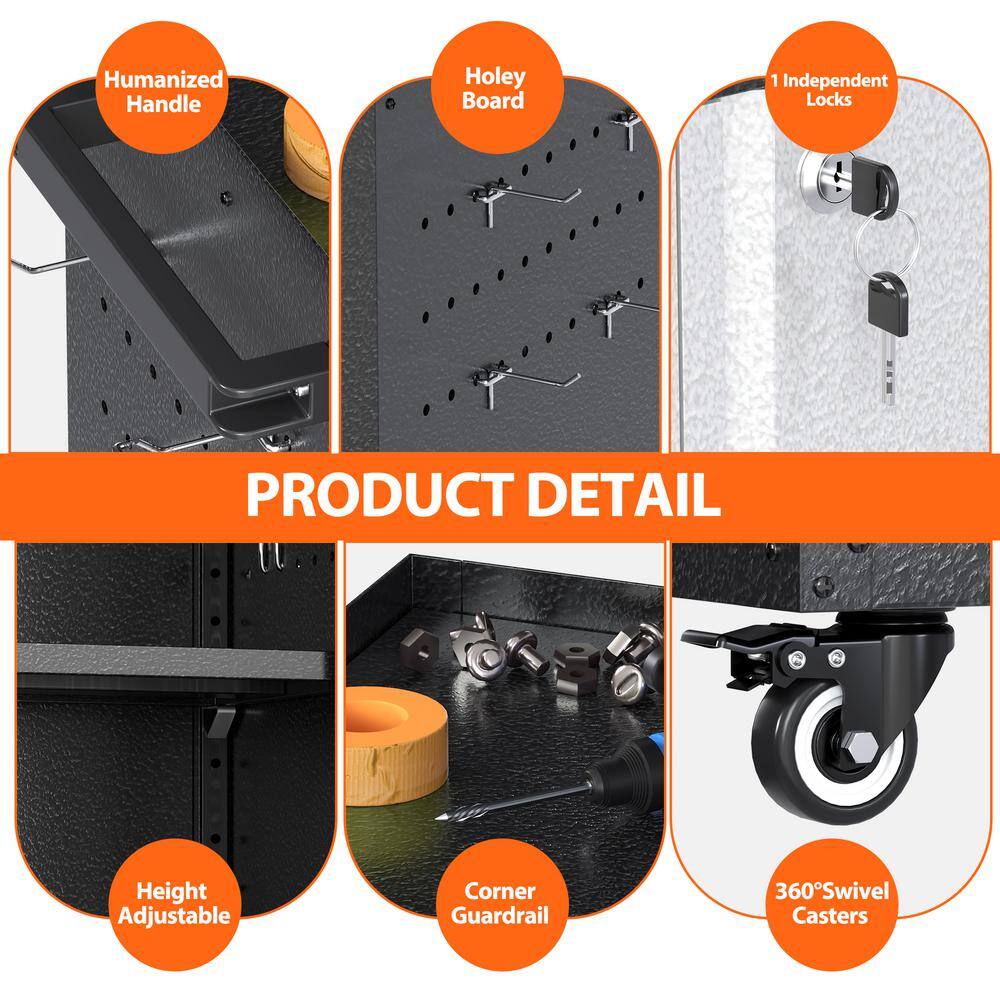 30 in. W x 35.5 in. H x 18 in. D Metal Freestanding Cabinet with Shelf, Pegboard, Side Push Handle in Black and Grey - Hercitys