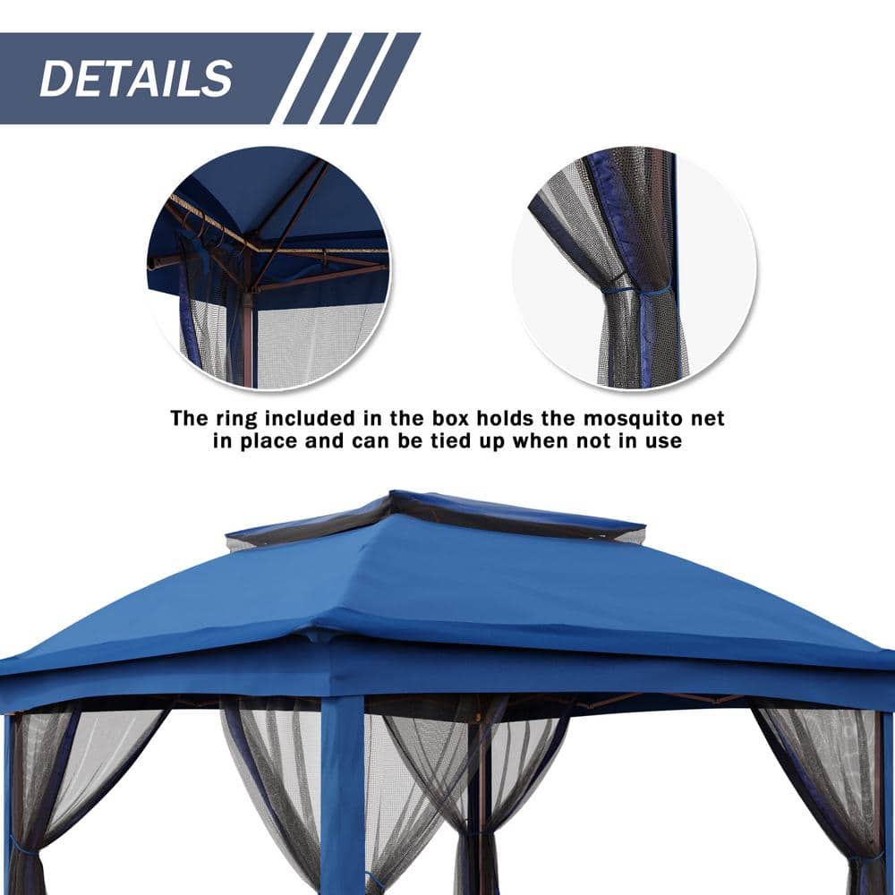 11 ft. x 11 ft. Deep Blue Steel Pop-up Gazebo with Mosquito Netting - Hercitys