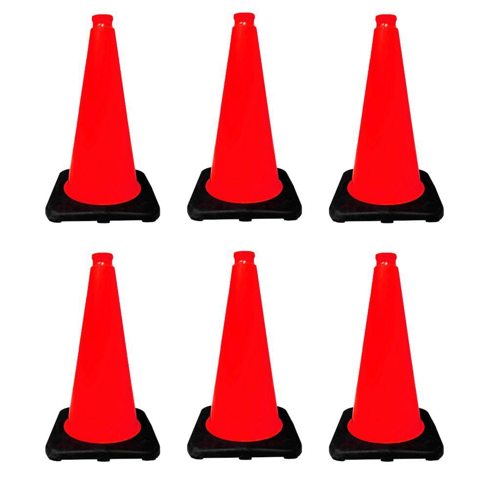 18 in. Orange Traffic Cone with Black Base 3 lbs. (6-Pack) - Hercitys