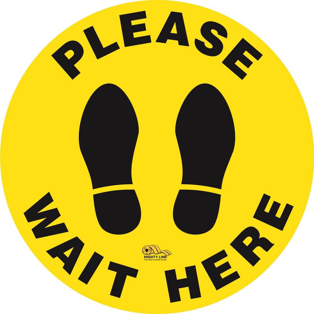 12 in. Yellow Please Wait Here Social Distancing Floor Sign - Hercitys