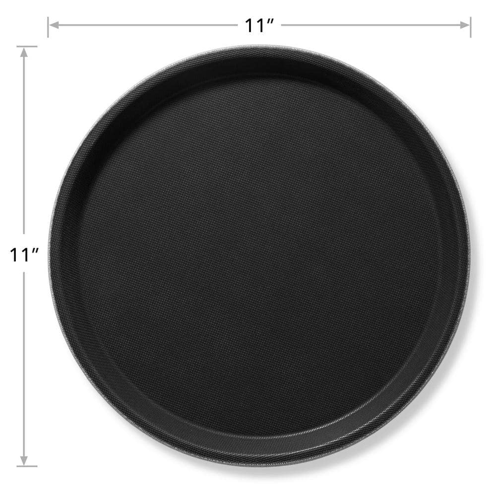 11 in. x .75 in. Round Plastic Non-Slip Serving Trays, Black-NSF Food Service (Set of 4) - Hercitys