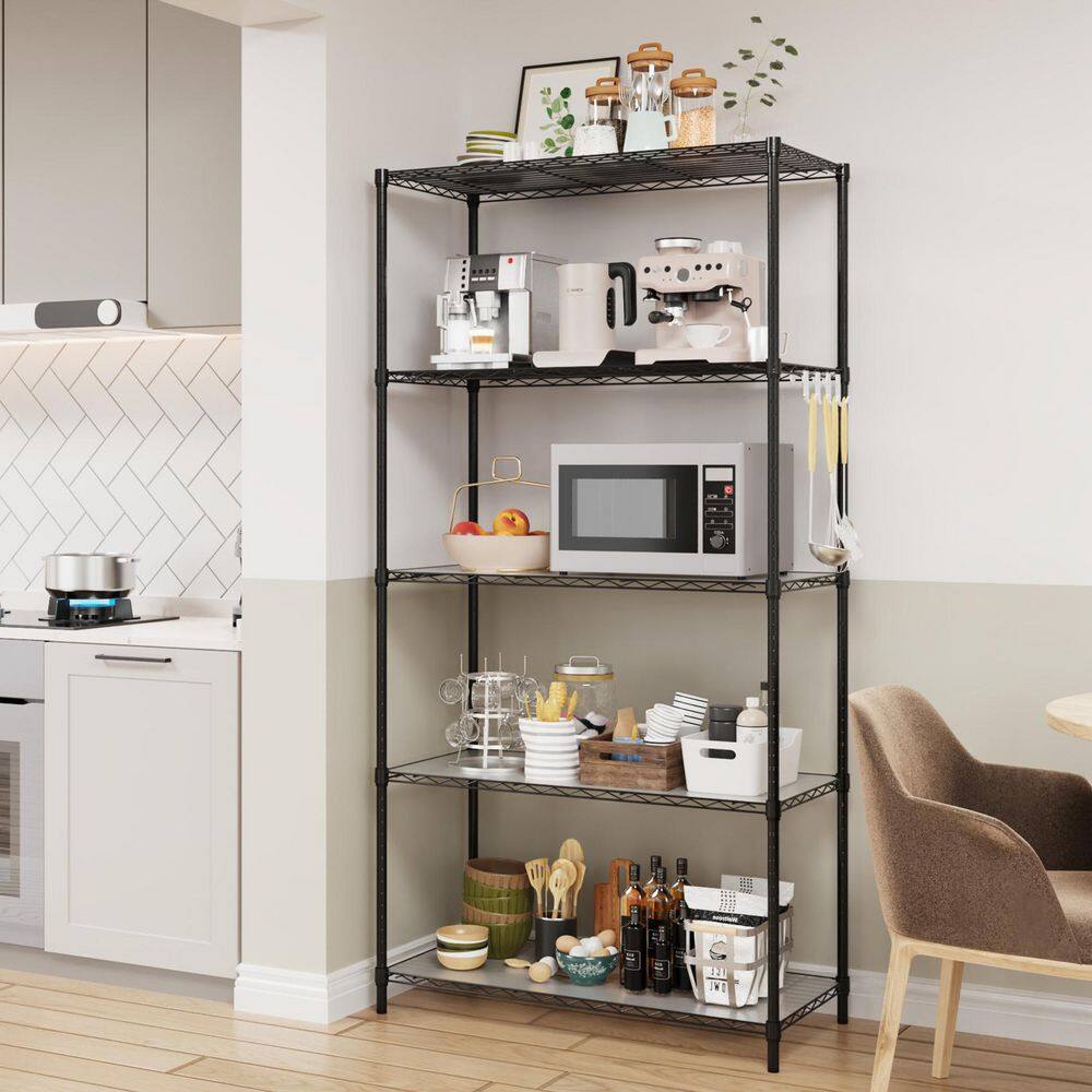 5 Tier Shelf Wire Shelving Unit-5T-1636-B-LKJ, 72H in Black - Hercitys