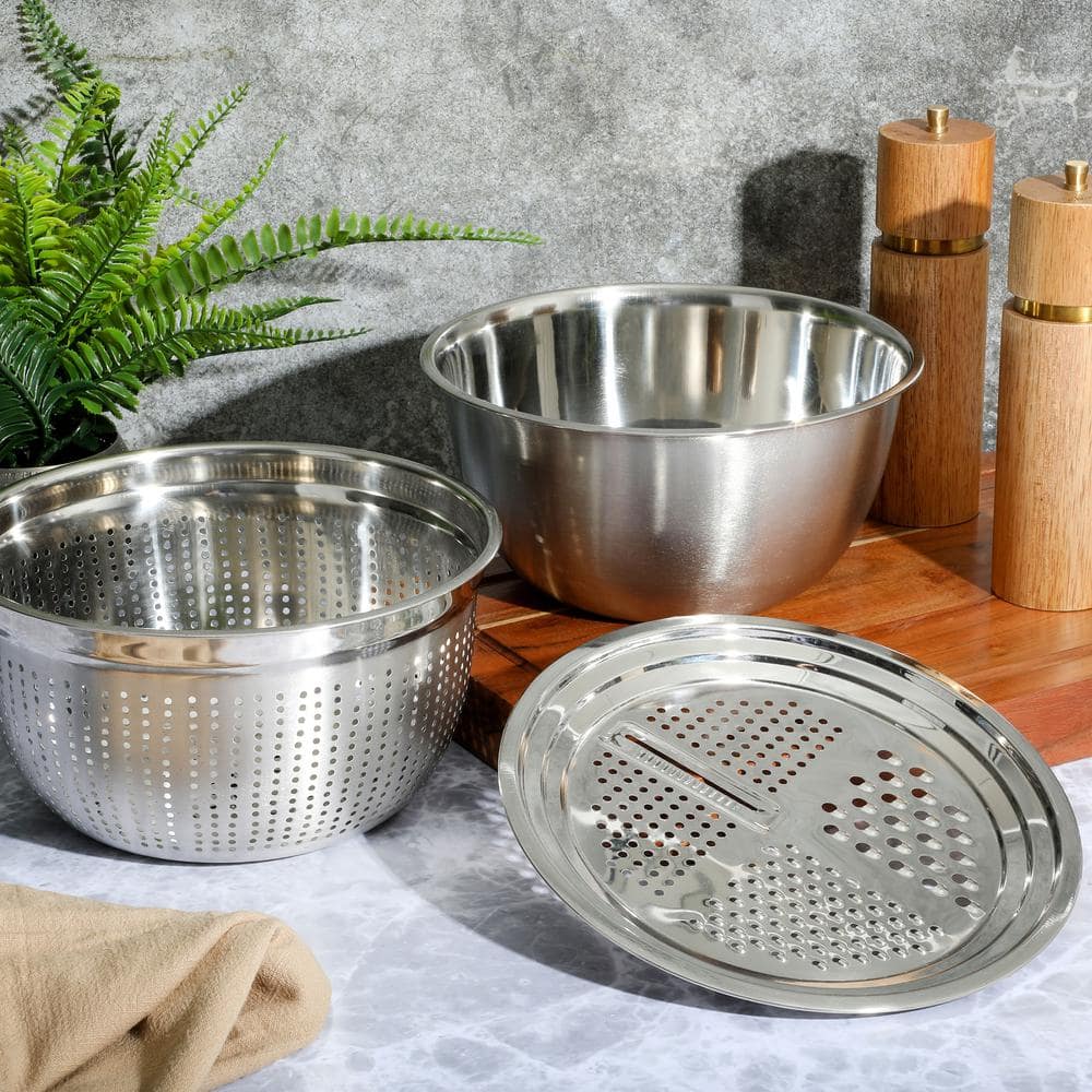3-Piece Stainless Steel Multifunction Prep Mixing Bowl Set - Hercitys