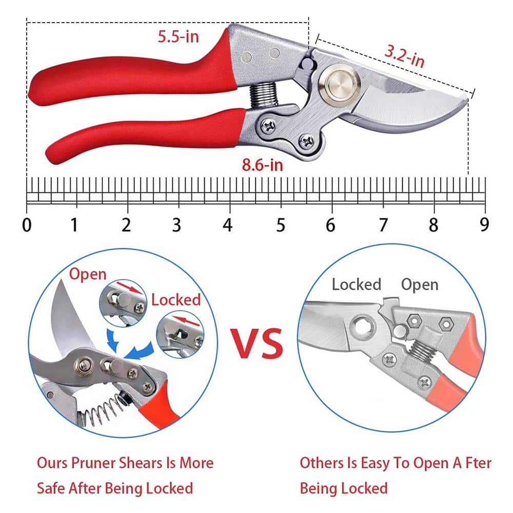 2 in. Pruning Shears 1 in. Cutting Capacity, Red Professional Bypass - Hercitys