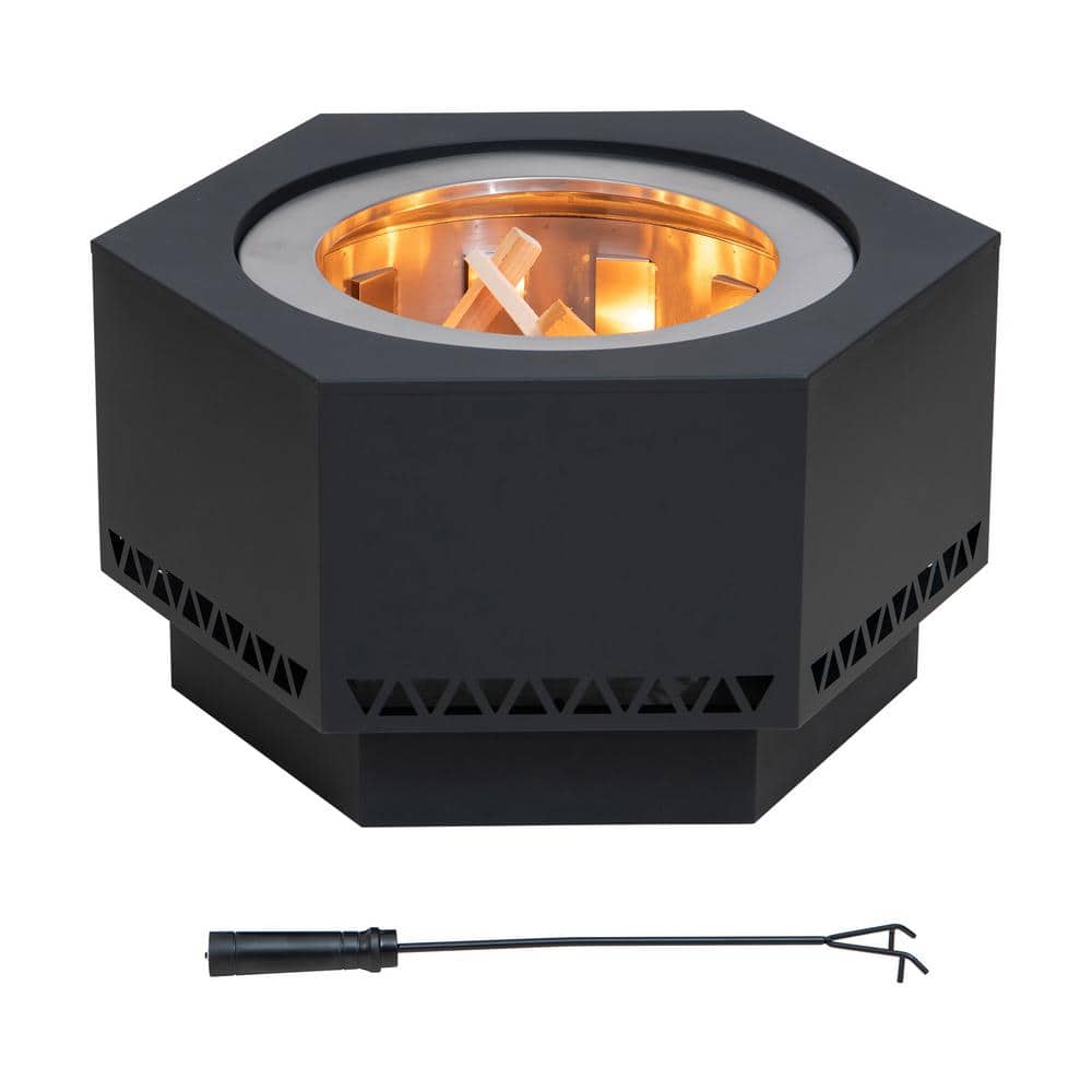 28 In. Hexagonal Outdoor Patio Wood Burning Smokeless Firepit - Hercitys