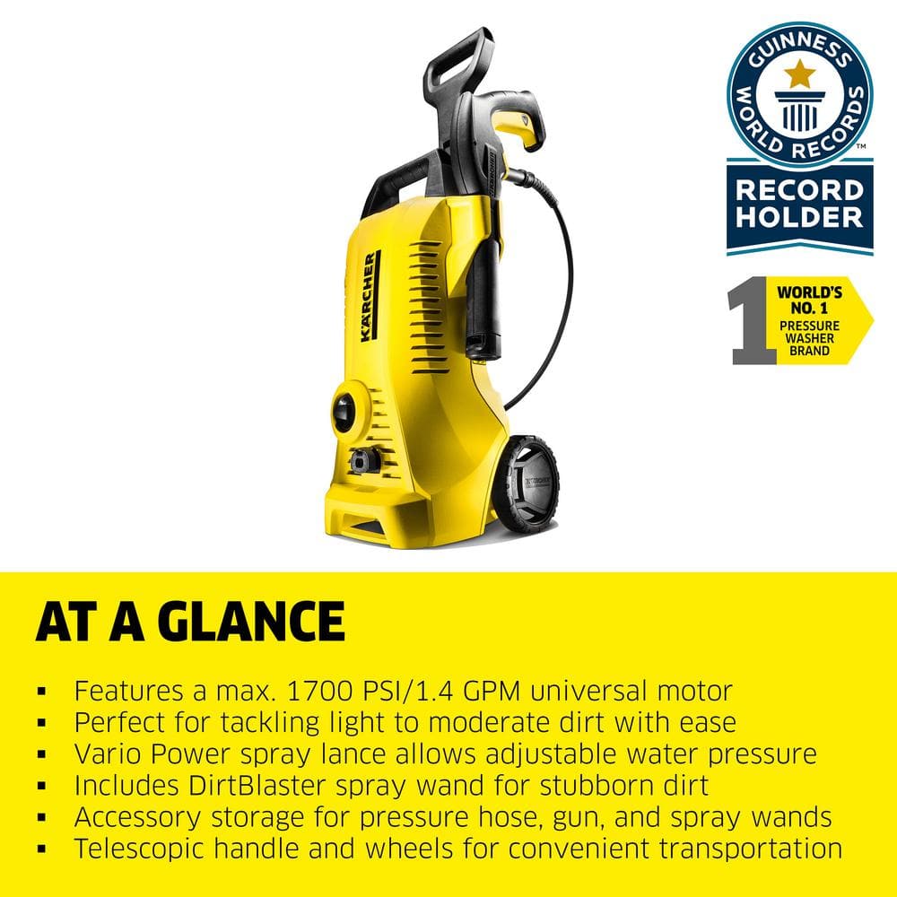 2000 Max PSI 1.45 GPM K 2 Power Control Cold Water Corded Electric Pressure Washer Plus Vario and DirtBlaster Wands - Hercitys