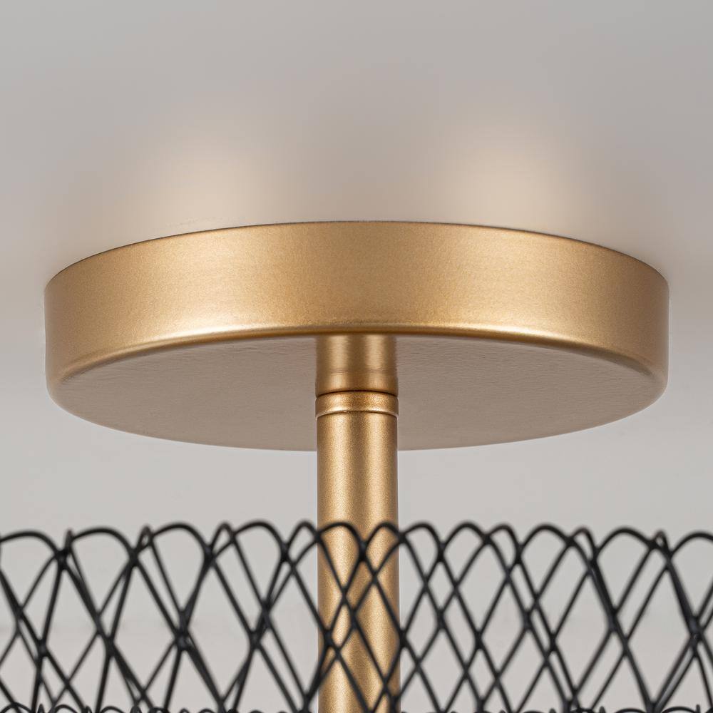 12.6 in. 23-Watt Black/Gold Integrated LED Semi-Flush Mount Ceiling Light with Drum Shade - Hercitys