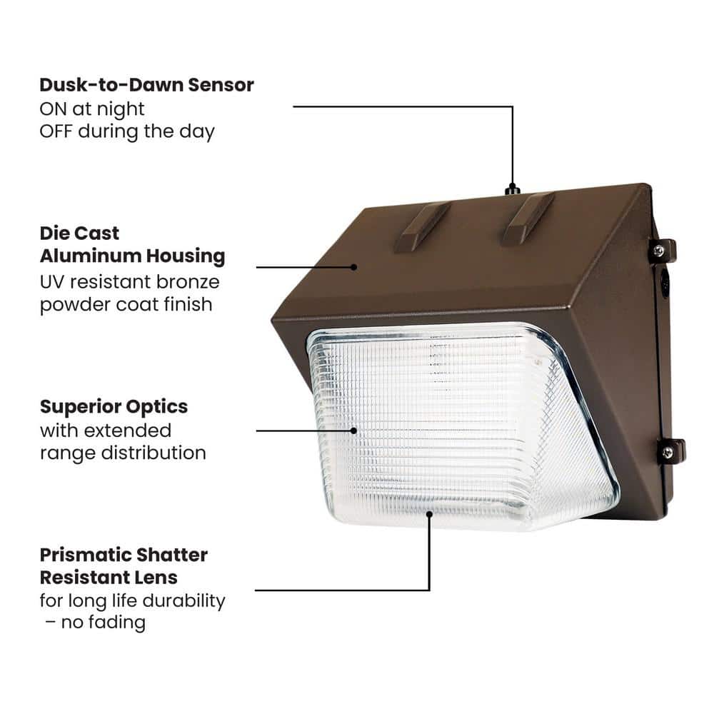 4000 Lumen Integrated LED Bronze Dusk to Dawn  Commercial Wall Pack Light, 4000K - Hercitys