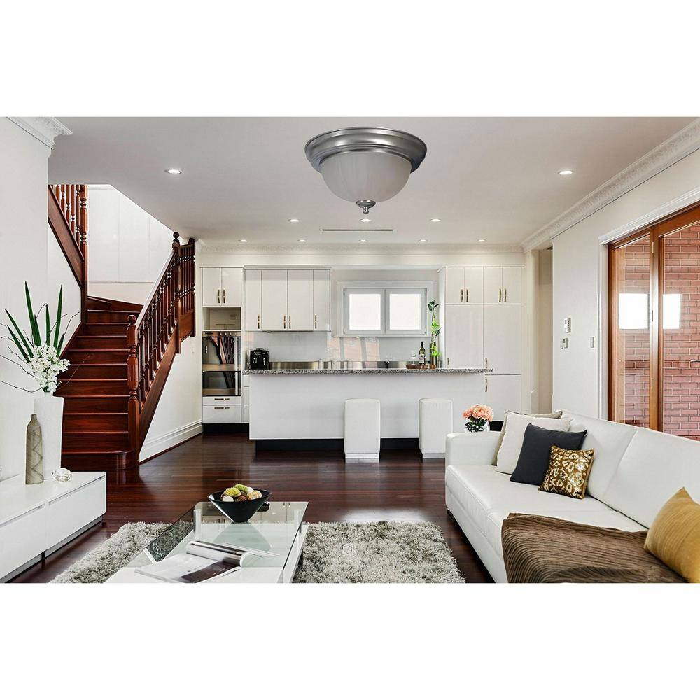 11 in. Brushed Nickel Flush Mount Fixture Frosted Glass Shade (4-Pack) - Hercitys