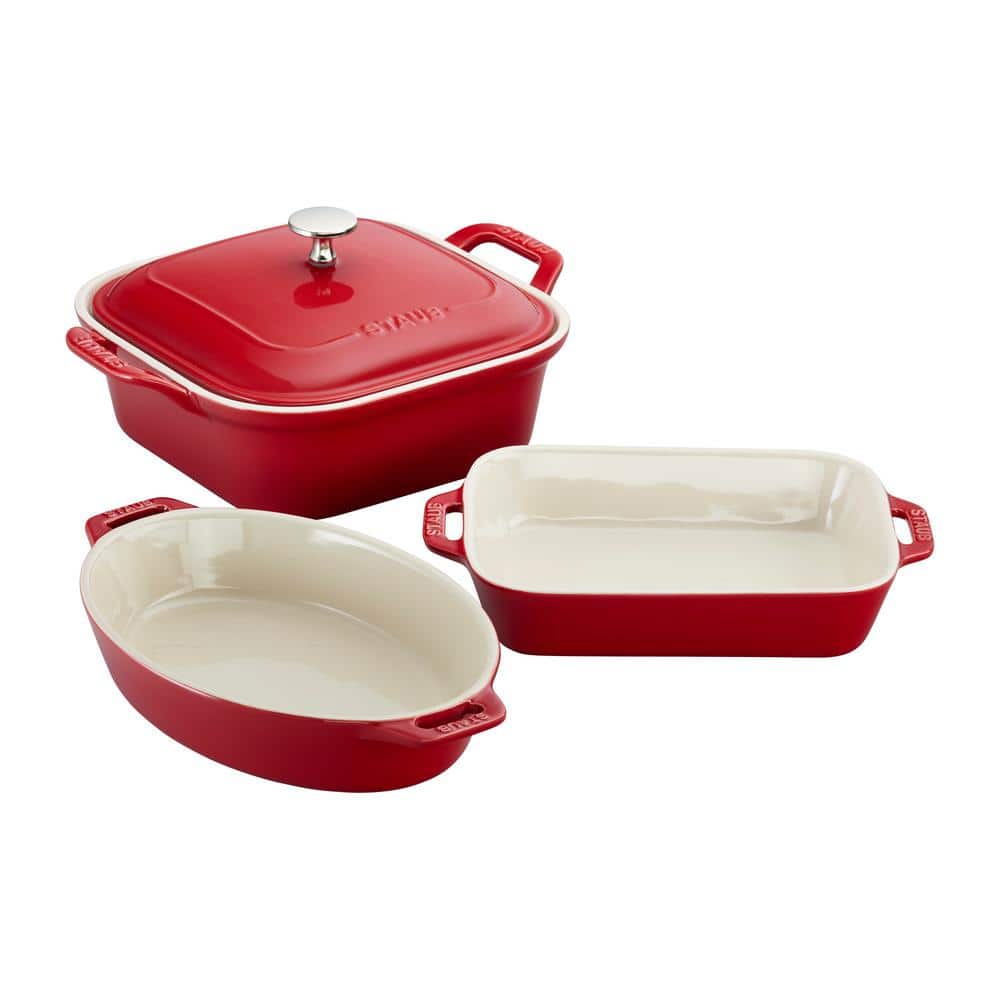 4-Piece Ceramic Casserole Dish Set in Cherry - Hercitys