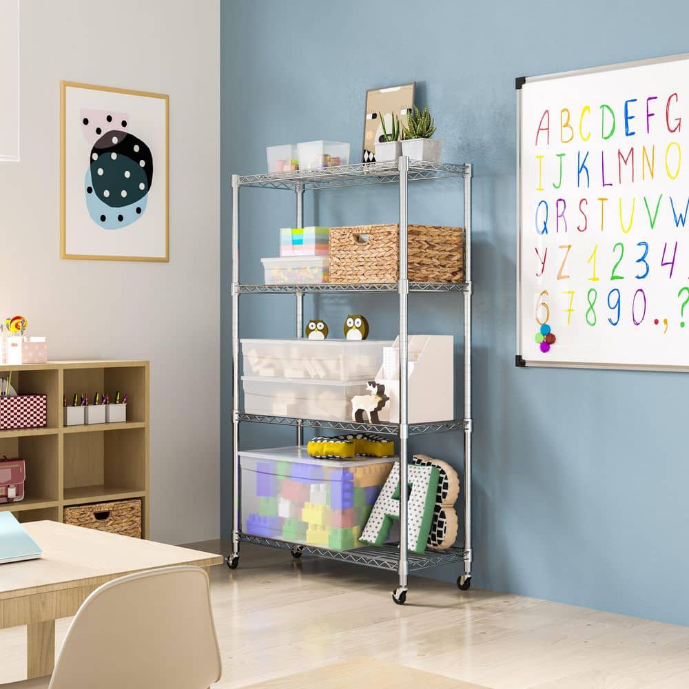 4-Tier Steel Wire Shelving System in Silver (36 in. W x 14 in. D x 56.5 in. H) - Hercitys