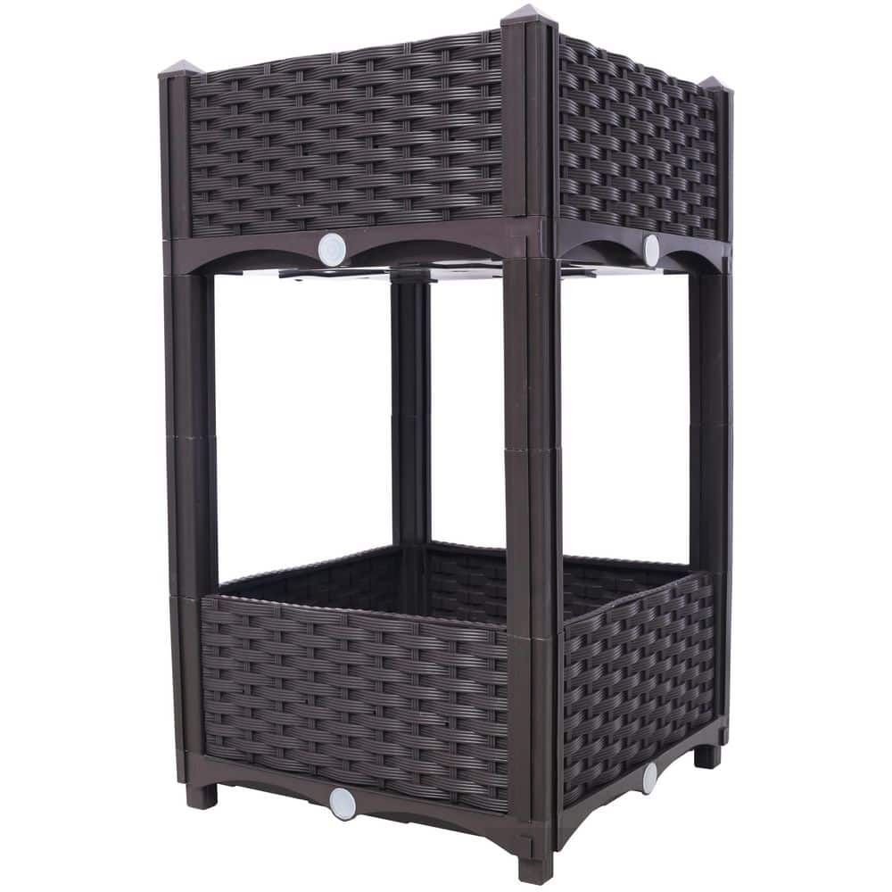 15.7 in. x 15.7 in. x 27.7 in. Brown Raised Garden Bed, Planter Raised Beds, Elevated Garden Bed, with Drainage Plug - Hercitys