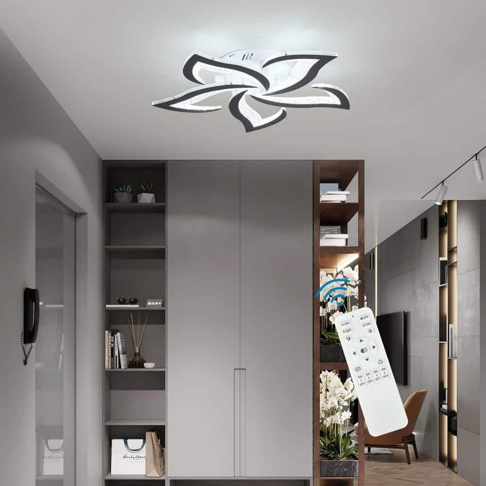 23.62 in. Black Selectable Flush Mount LED Ceiling Lights,Dimmable Flower Shape Ceiling Light Chancelier - Hercitys