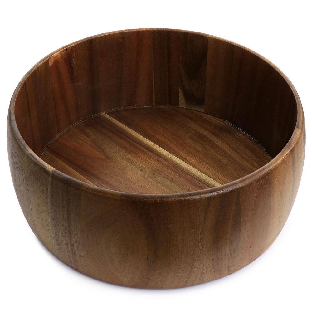 13 in. 70 fl. Oz. Brown Acacia Wood Salad Serving Bowl and Spoon (Set of 3) - Hercitys