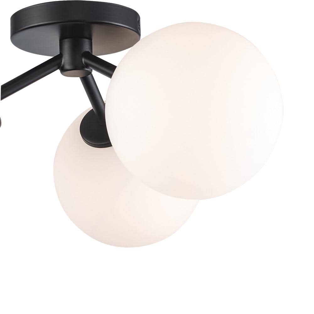 17.63 in. 3-Light Black Flush Mount Ceiling Light with Opal Glass Globe Shades - Hercitys