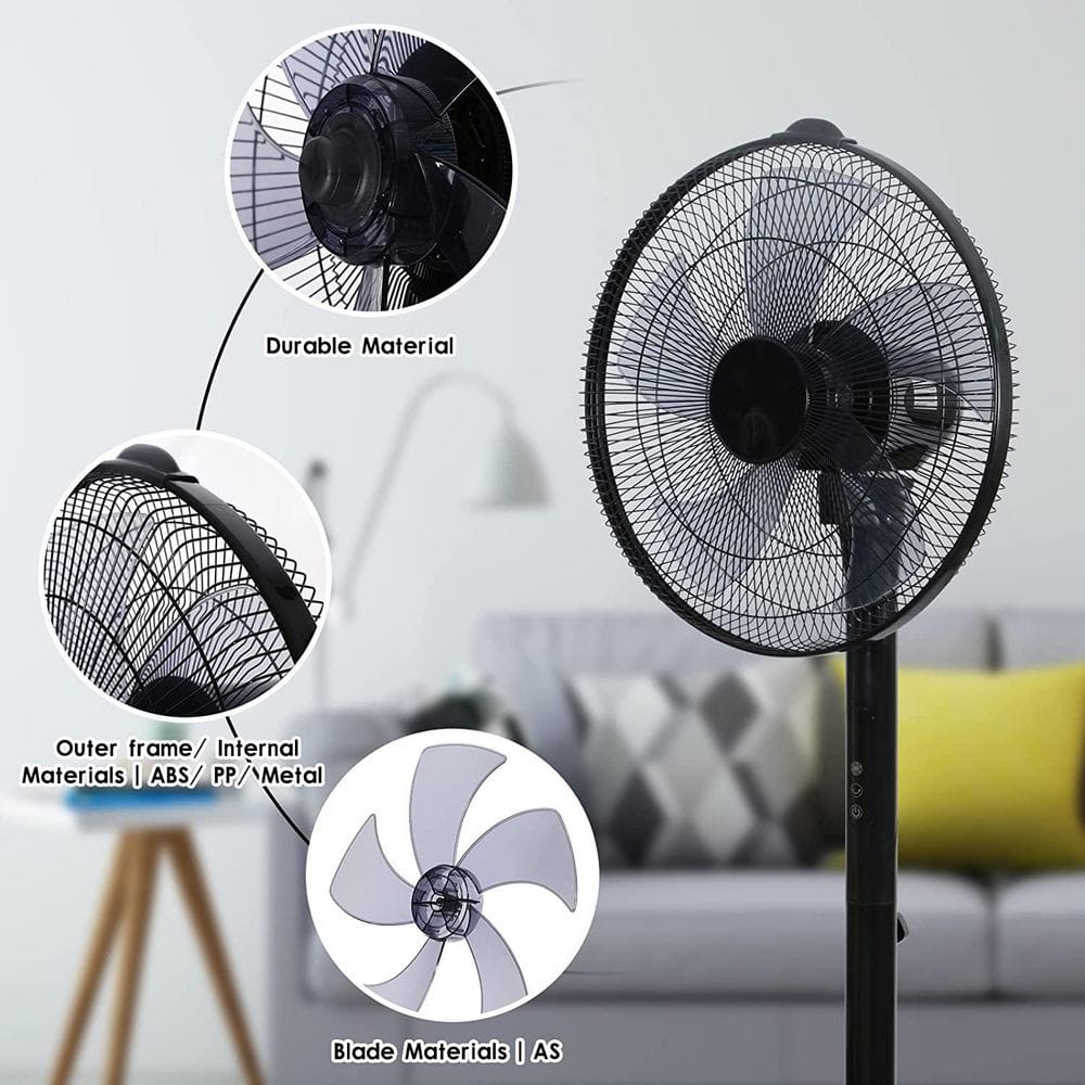 14.5 in. 12-Fan Speeds Pedestal Fan in Black with 90° Wide Oscillation, Remote Control, Timer - Hercitys