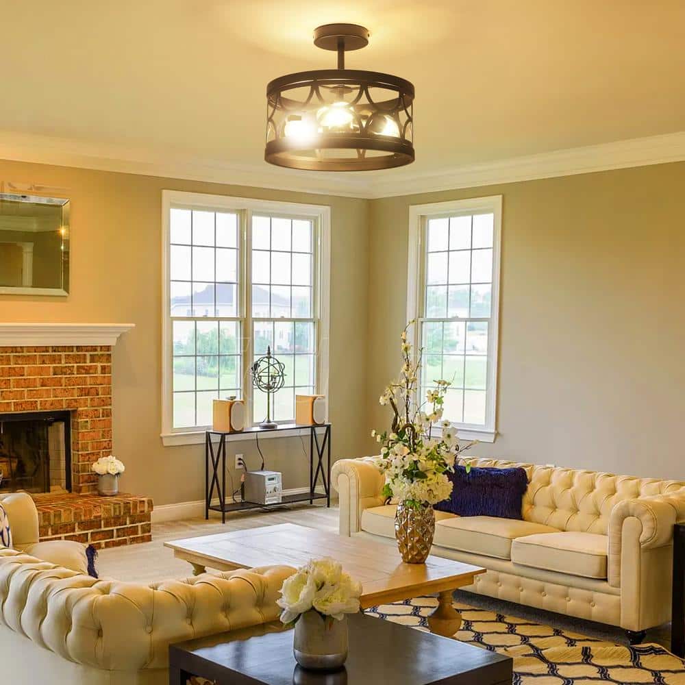 12.6 in. 3-Light Black Semi Flush Mount Ceiling Light Fixture With No Bulbs Included - Hercitys