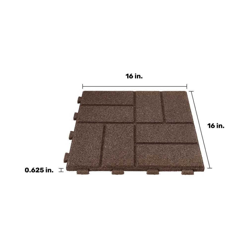 16 in. x 16 in. x 5/8 in. Brown SmartLoc Rubber Paver (9-Pack) - Hercitys