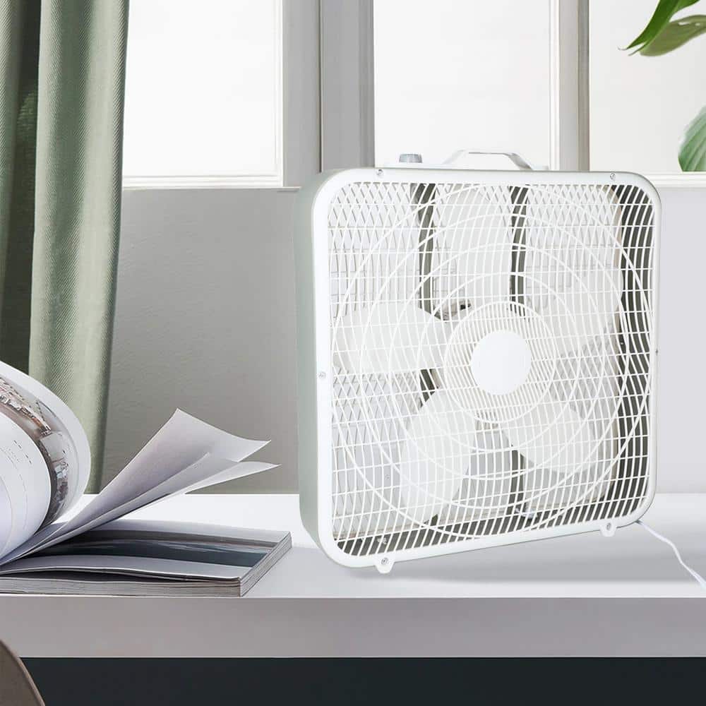 20.9 in. 3-Speed Cooling Table Fan Box Fan with Convenient Carry Handle and Safety Grills in White - Hercitys