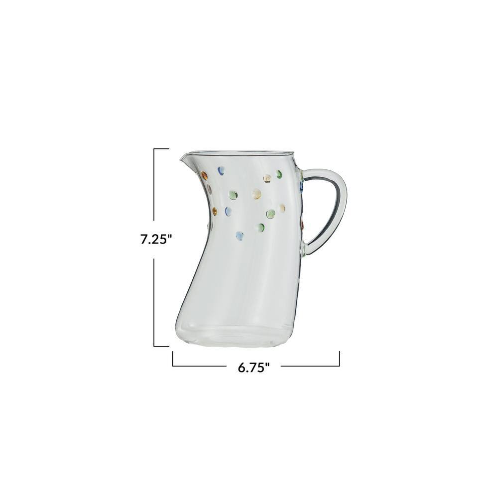 42 fl. oz. Clear Artisanal Borosilicate Glass Pitcher with Raised Dots - Hercitys